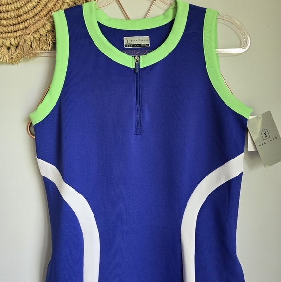 PGA Tour New, Blue Grand Slam Colorblock Sleeveless Flounce Golf Dress, SZ Small - Picture 3 of 9